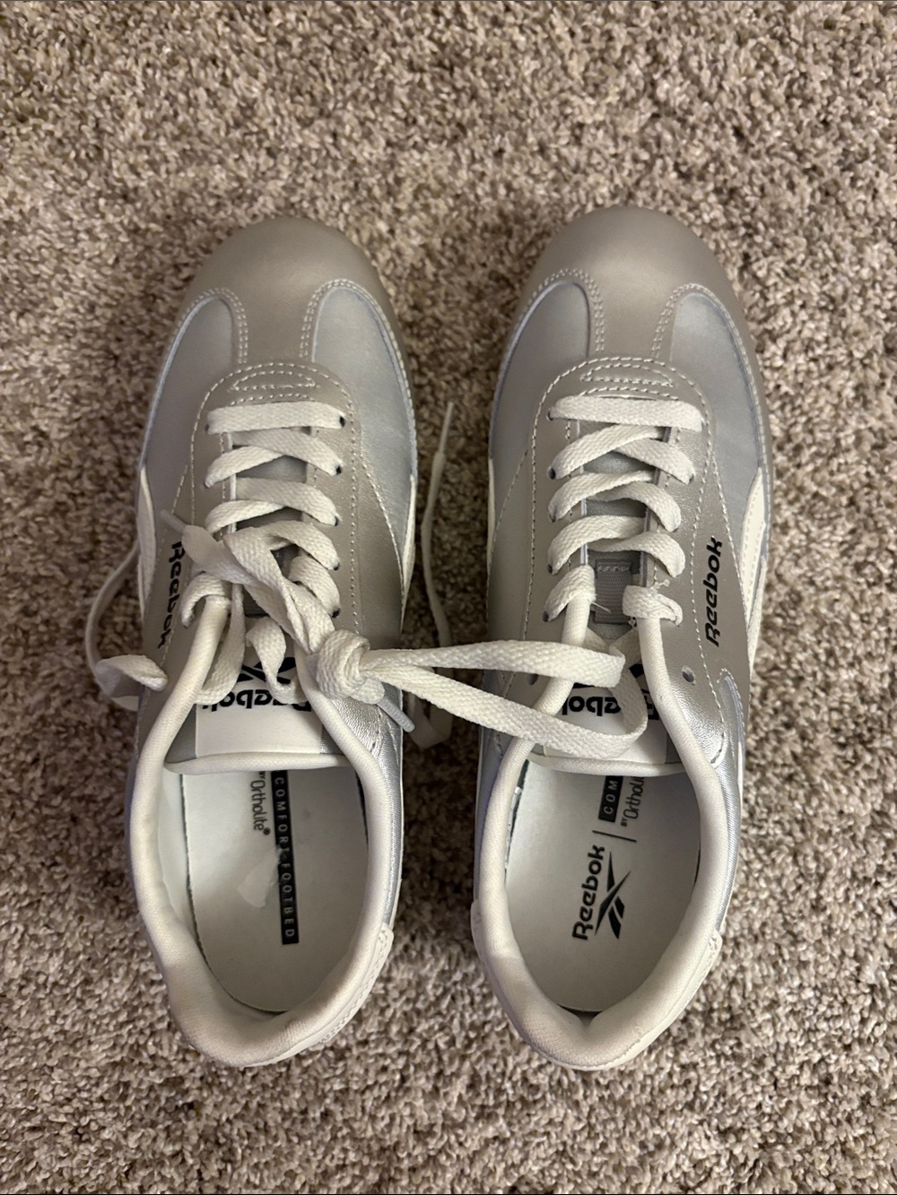 Reebok Metallic Silver and White Casual Sneakers - worn once in the house